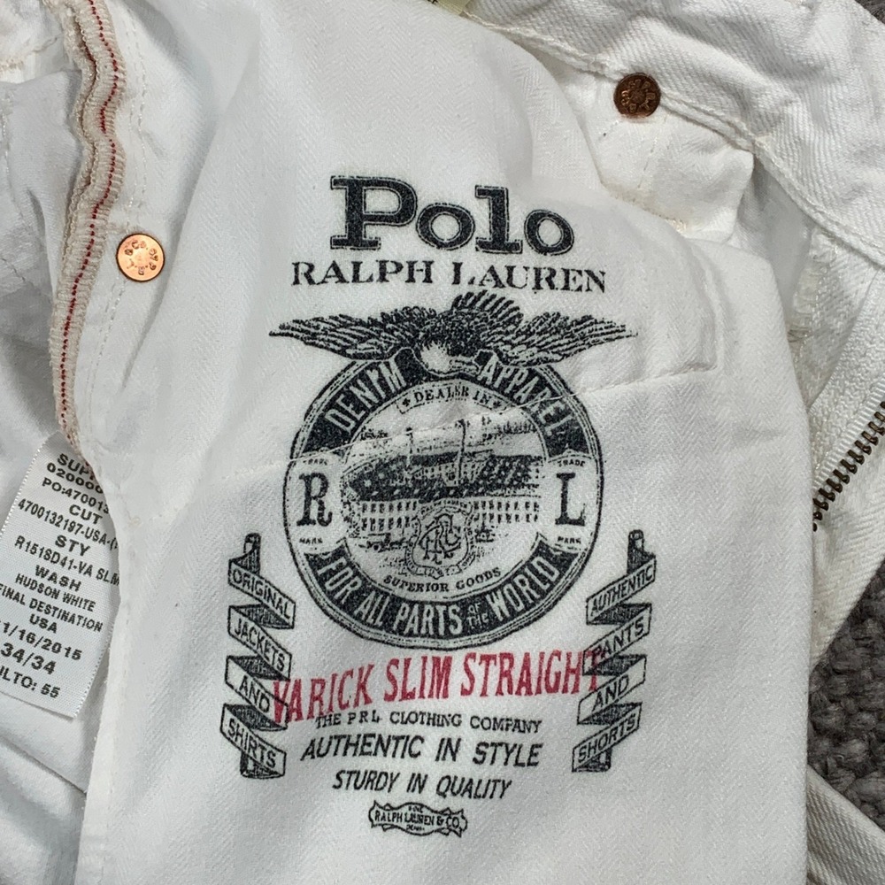 Polo Ralph Lauren Jeans Mens 34x34 White Varick Slim Straight Hudson Cotton - Picture 3 of 15